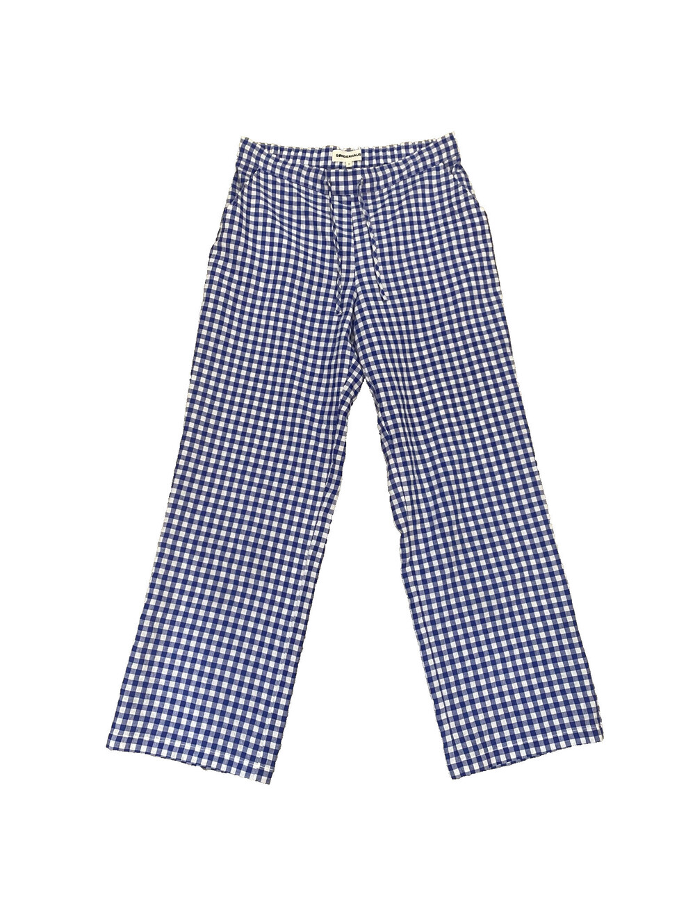 Sonderhaus Blue Gingham Wide Leg Pants Size S 100% Cotton Comfy Beach